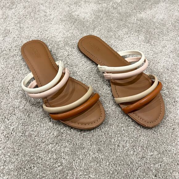 J Crew Women's Strappy Slip on Sandal Sldes in Pink and Brown Size 7‎ - Picture 1 of 5